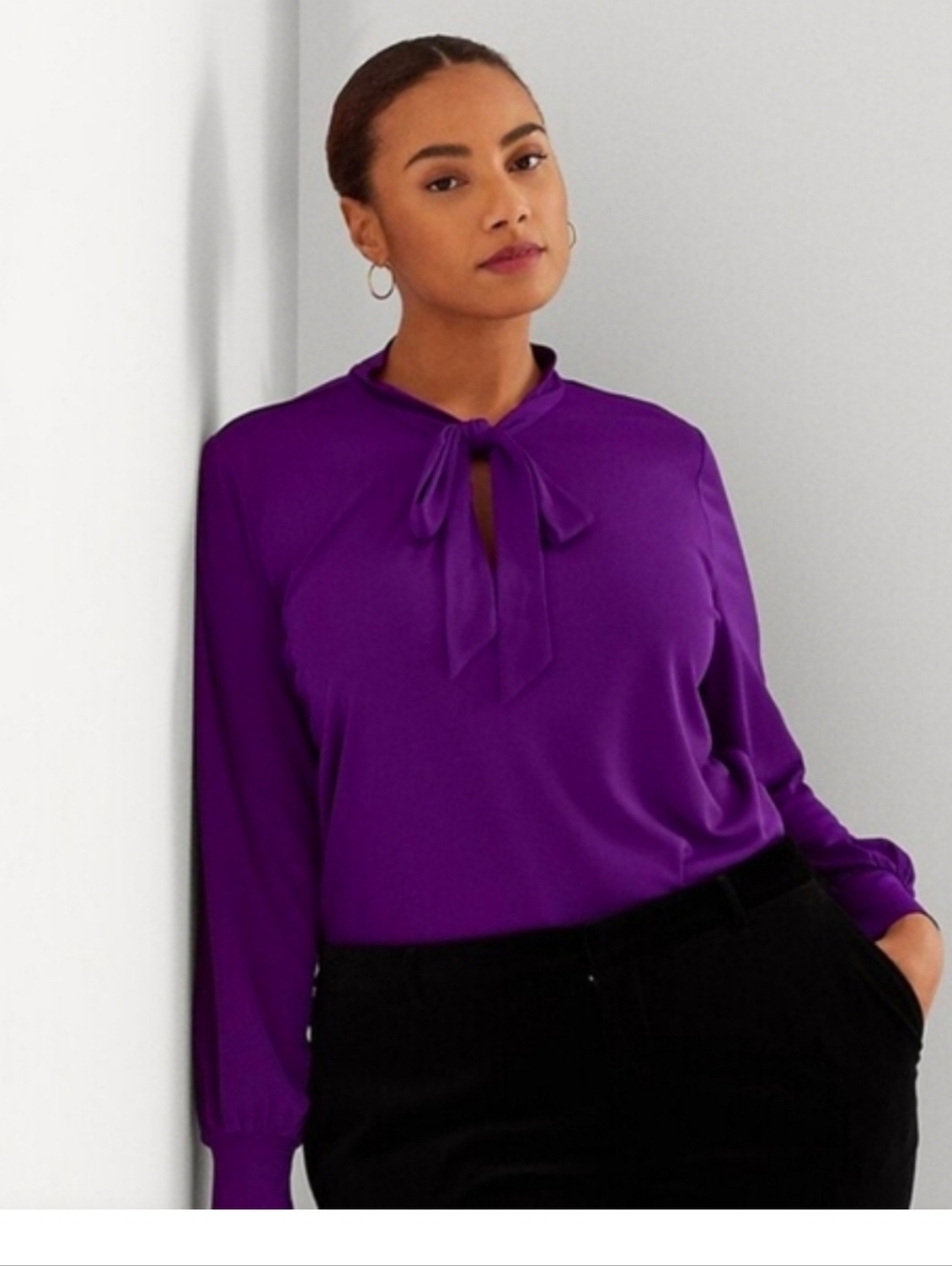Ralph Lauren Plus Size Tie-Neck Georgette Top 3x 24W